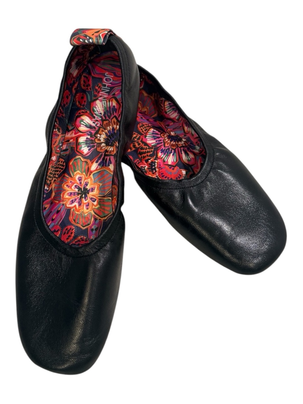 Johnny Was Jade Black Ballet Flats with Vibrant Floral Insole